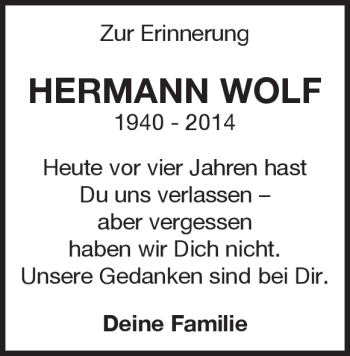 Traueranzeige von Hermann Wolf von Heidenheimer Zeitung