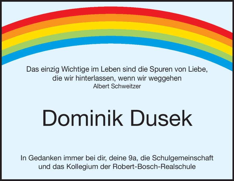  Traueranzeige für Dominik Dusek vom 14.06.2018 aus Heidenheimer Zeitung
