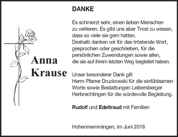 Traueranzeige von Anna Krause von Heidenheimer Zeitung