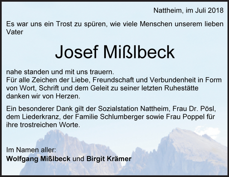  Traueranzeige für Josef Mißlbeck vom 10.07.2018 aus Heidenheimer Zeitung