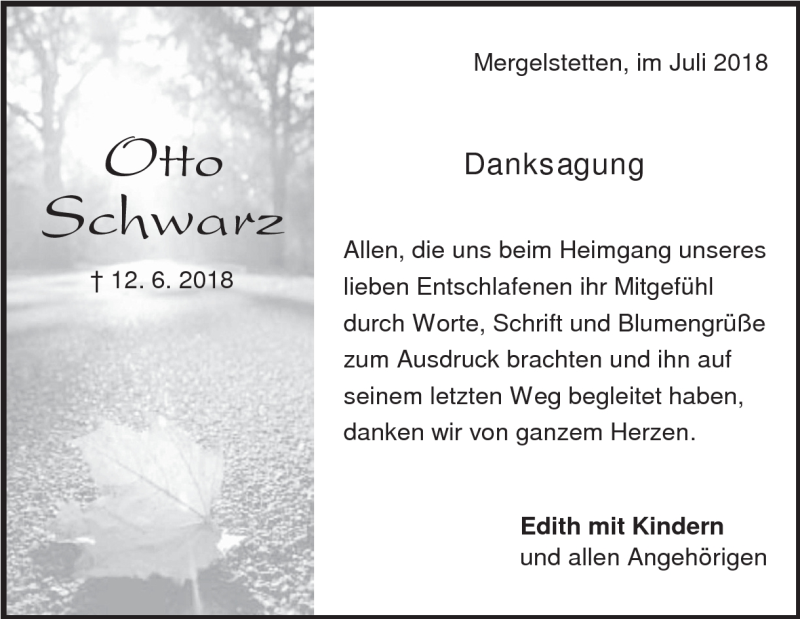  Traueranzeige für Otto Schwarz vom 18.07.2018 aus Heidenheimer Zeitung