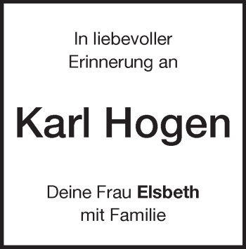 Traueranzeige von Karl Hogen 