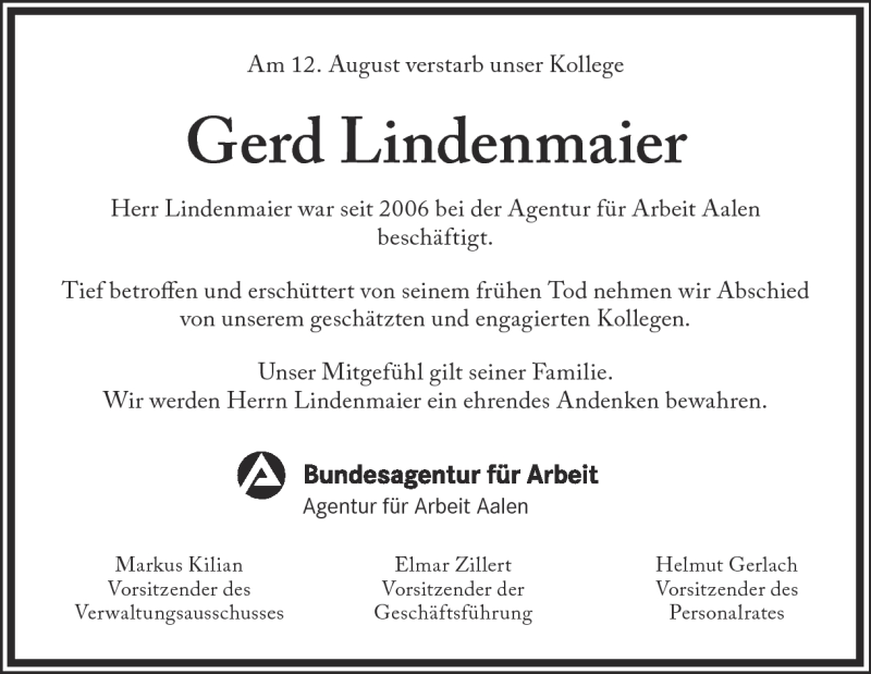  Traueranzeige für Gerd Lindenmaier vom 17.08.2018 aus Heidenheimer Zeitung