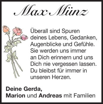 Traueranzeige von Max Münz von Heidenheimer Zeitung