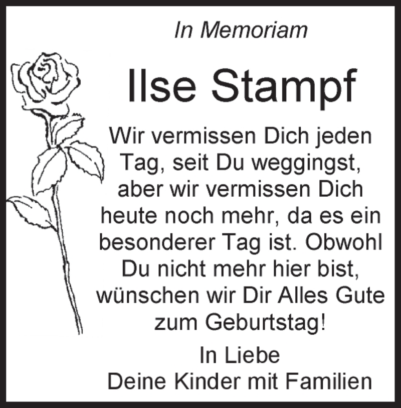 Traueranzeige für Ilse Stampf vom 27.08.2018 aus Heidenheimer Zeitung