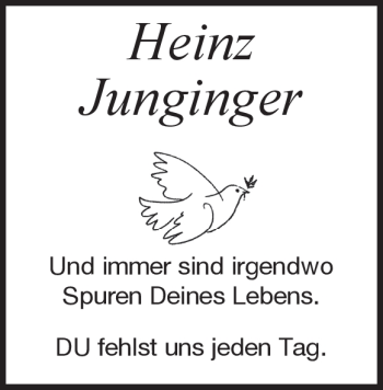 Traueranzeige von Heinz Junginger von Heidenheimer Zeitung
