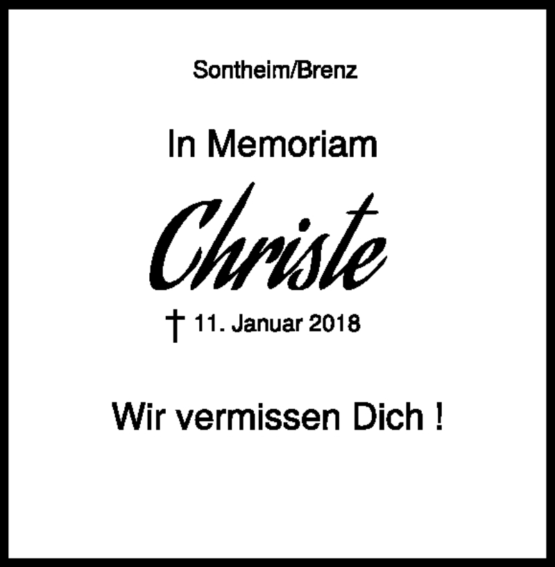  Traueranzeige für Christian Lindenmayer vom 11.01.2019 aus Heidenheimer Zeitung