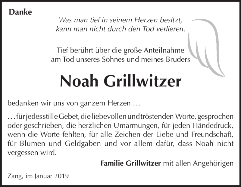  Traueranzeige für Noah Grillwitzer vom 12.01.2019 aus Heidenheimer Zeitung