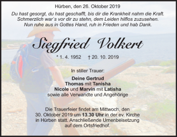 Traueranzeige von Siegfried Volkert von Heidenheimer Zeitung