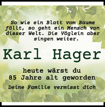 Traueranzeige von Karl Hager von Heidenheimer Zeitung