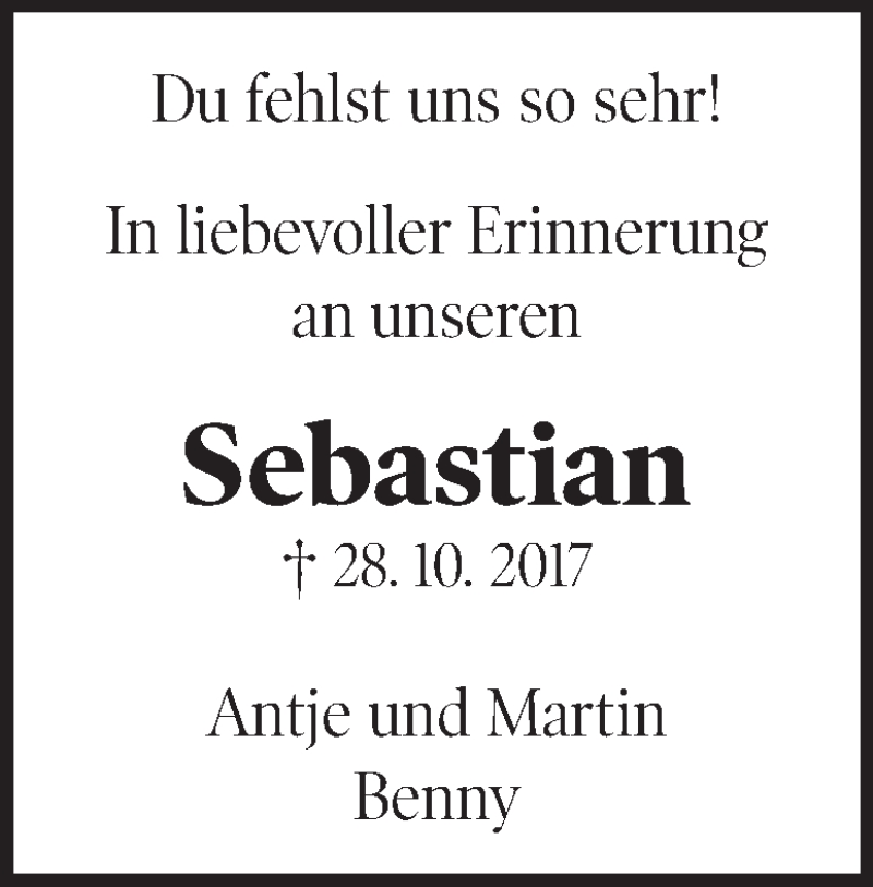  Traueranzeige für Sebastian Wiedmann vom 28.10.2019 aus Heidenheimer Zeitung