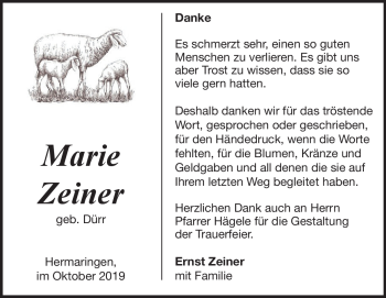 Traueranzeige von Marie Zeiner von Heidenheimer Zeitung