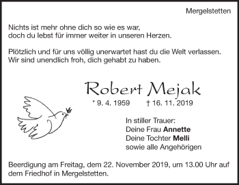 Traueranzeige von Robert Mejak von Heidenheimer Zeitung