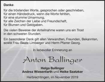 Traueranzeige von Anton Ballinger von Heidenheimer Zeitung