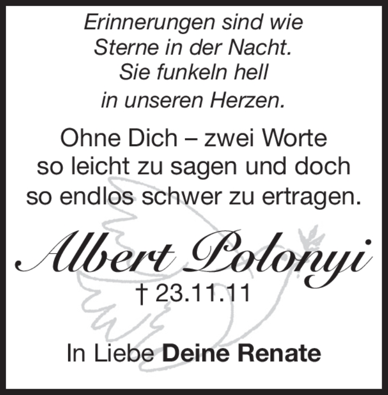  Traueranzeige für Albert Polonyi vom 23.11.2019 aus Heidenheimer Zeitung