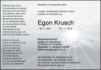 Traueranzeige von Egon Krusch von Heidenheimer Zeitung