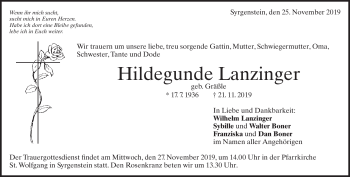 Traueranzeige von Hildegunde Lanzinger von Heidenheimer Zeitung