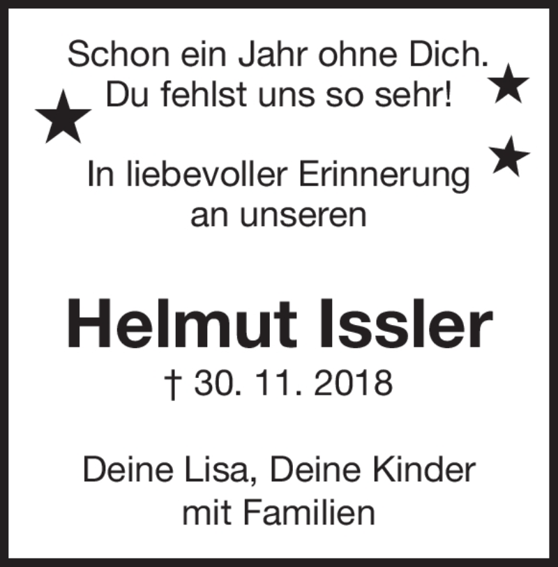  Traueranzeige für Helmut Issler vom 30.11.2019 aus Heidenheimer Zeitung