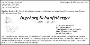 Traueranzeige von Ingeborg Schaufelberger von Heidenheimer Zeitung