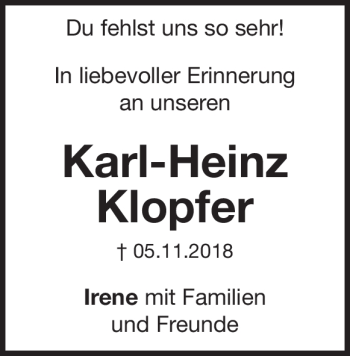 Traueranzeige von Karl-Heinz Klopfer von Heidenheimer Zeitung