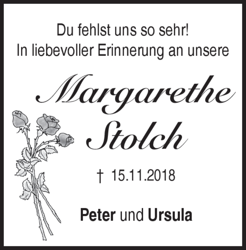  Traueranzeige für Margarethe Stolch vom 15.11.2019 aus Heidenheimer Zeitung