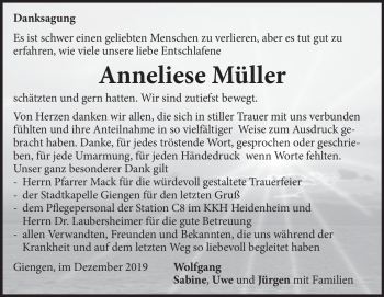 Traueranzeige von Anneliese Müller von Heidenheimer Zeitung