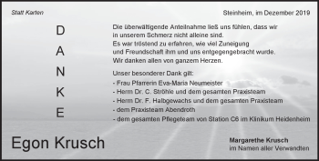 Traueranzeige von Egon Krusch von Heidenheimer Zeitung