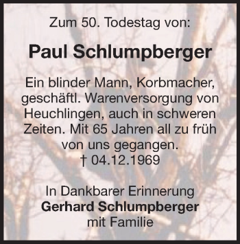 Traueranzeige von Paul Schlumpberger von Heidenheimer Zeitung