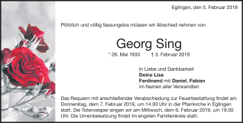 Traueranzeige von Georg Sing von Heidenheimer Zeitung
