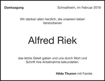 Traueranzeige von Alfred Riek von Heidenheimer Zeitung