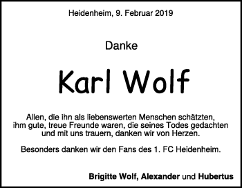 Traueranzeige von Karl Wolf von Heidenheimer Zeitung