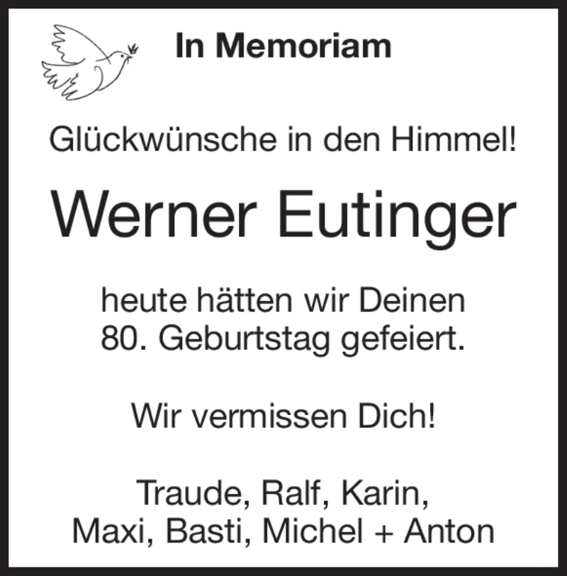 Traueranzeige für Werner Eutinger vom 26.02.2019 aus Heidenheimer Zeitung
