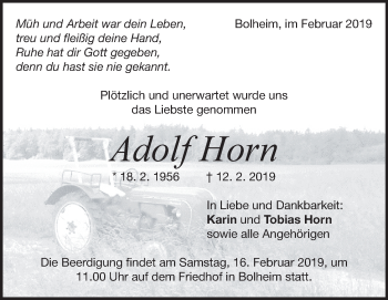 Traueranzeige von Adolf Horn von Heidenheimer Zeitung
