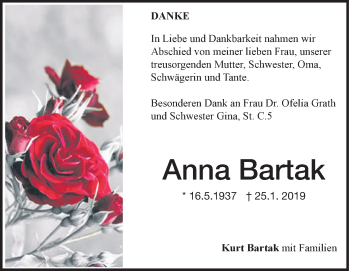 Traueranzeige von Anna Bartak von Heidenheimer Zeitung