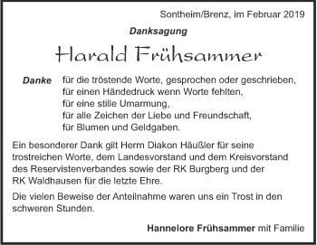 Traueranzeige von Harald Frühsammer von Heidenheimer Zeitung