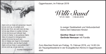 Traueranzeige von Willi Staud von Heidenheimer Zeitung