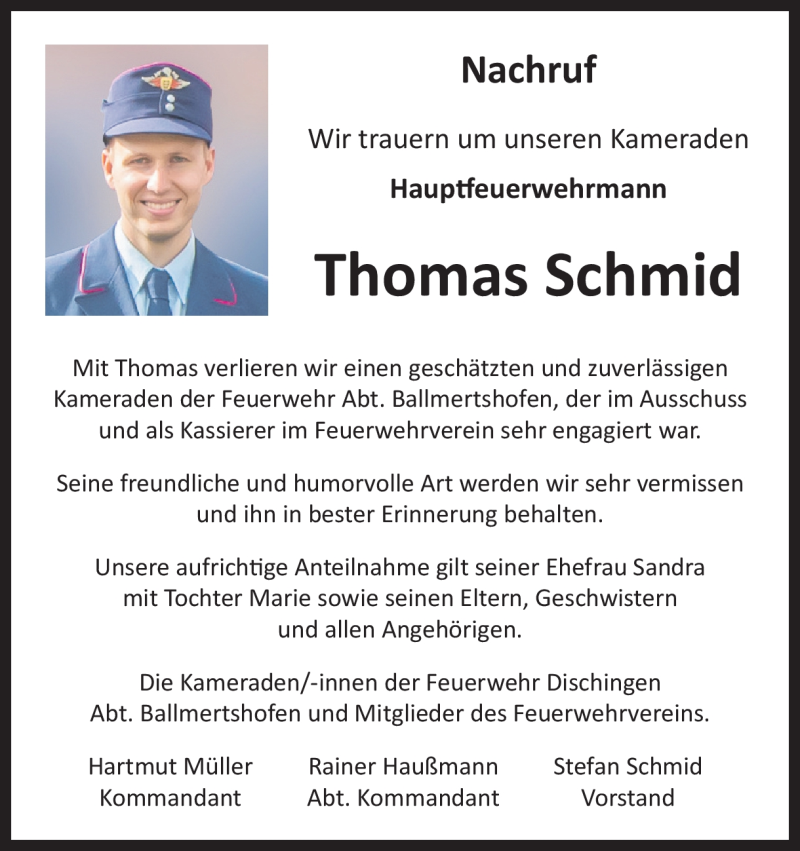  Traueranzeige für Thomas Schmid vom 19.02.2019 aus Heidenheimer Zeitung