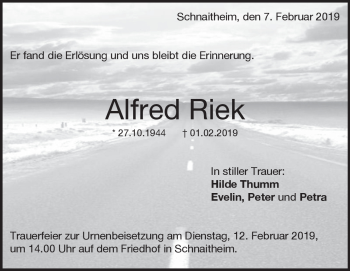 Traueranzeige von Alfred Riek von Heidenheimer Zeitung