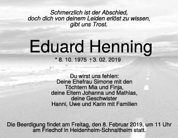 Traueranzeige von Eduard Henning 