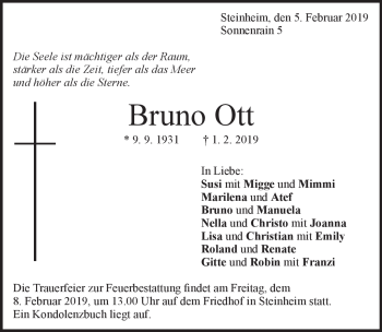 Traueranzeige von Bruno Ott von Heidenheimer Zeitung