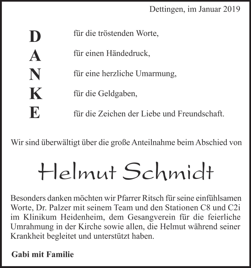  Traueranzeige für Helmut Schmidt vom 02.02.2019 aus Heidenheimer Zeitung