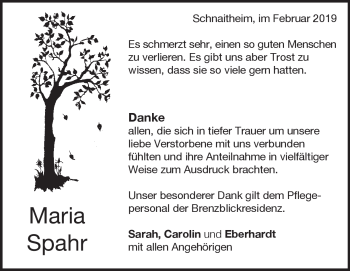 Traueranzeige von Maria Spahr  von Heidenheimer Zeitung