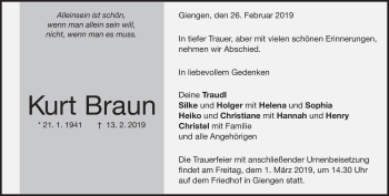 Traueranzeige von Kurt Braun von Heidenheimer Zeitung