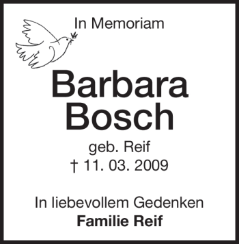 Traueranzeige von Barbara Bosch von Heidenheimer Zeitung