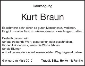 Traueranzeige von Kurt Braun von Heidenheimer Zeitung