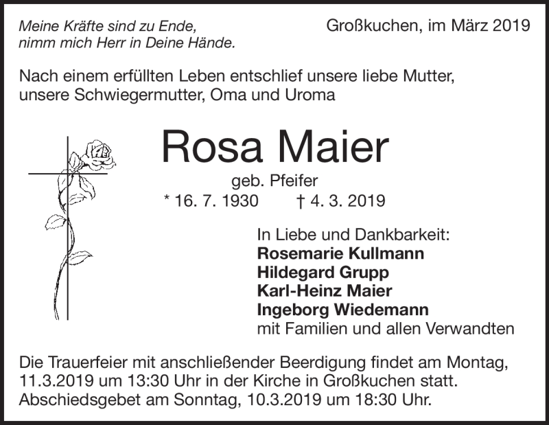  Traueranzeige für Rosa Maier vom 07.03.2019 aus Heidenheimer Zeitung
