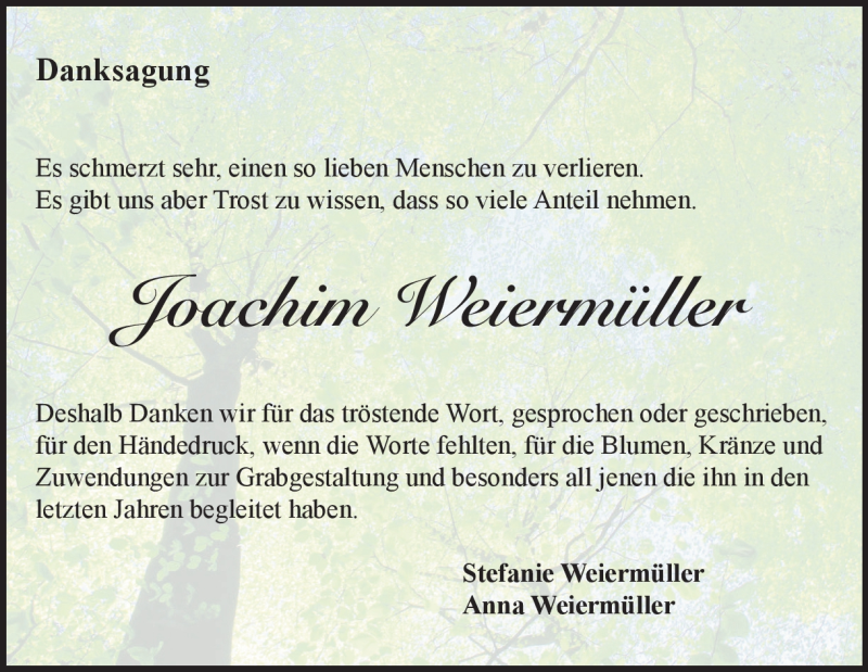  Traueranzeige für Joachim Weiermüller vom 20.04.2019 aus Heidenheimer Zeitung