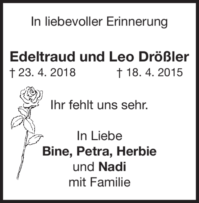  Traueranzeige für Edeltraud Drößler vom 23.04.2019 aus Heidenheimer Zeitung