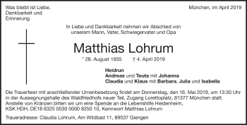 Traueranzeige von Matthias Lohrum von Heidenheimer Zeitung