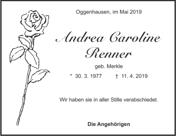 Traueranzeige von Andrea Caroline  Renner von Heidenheimer Zeitung